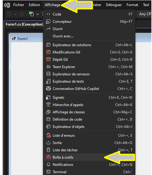 Affichage et épinglage de la Boîte à outils