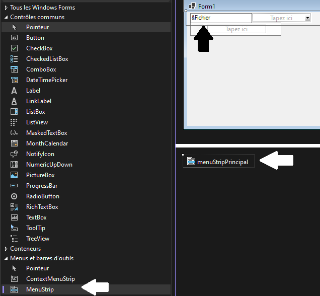 Conception d'un menu avec MenuStrip