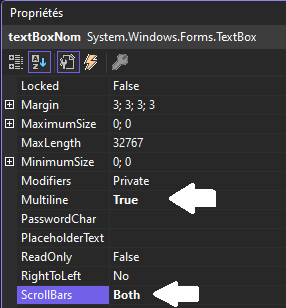 Propriétés avancées du TextBox